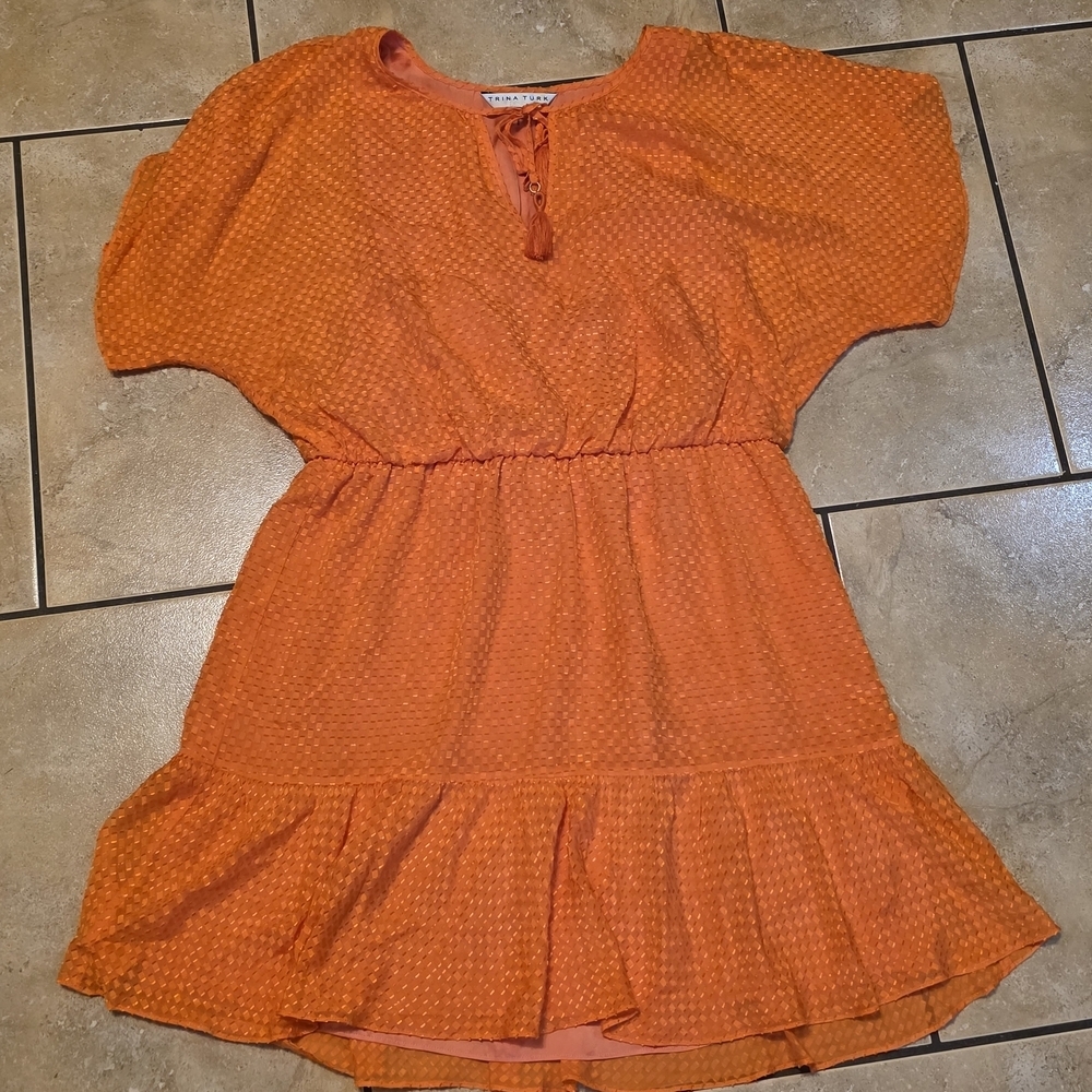 Trina Turk Bright Orange Dot-Texture Midi Dress